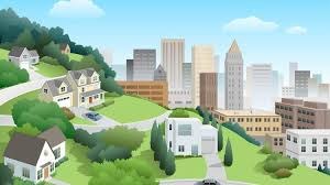 suburbs, skyscrapers
